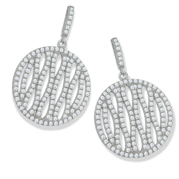 Sterling Silver Micro Pavé Fancy Round Cubic Zirconia Drop Earrings