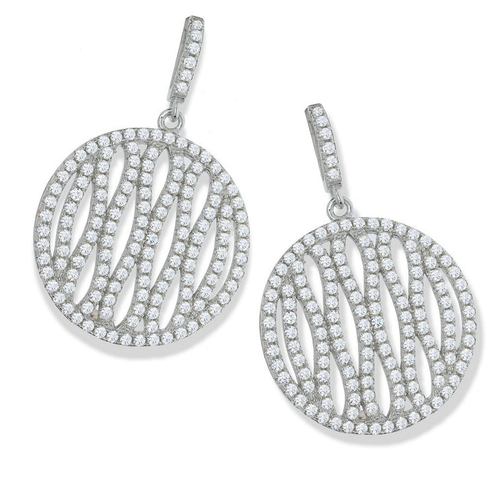 Sterling Silver Micro Pavé Fancy Round Cubic Zirconia Drop Earrings