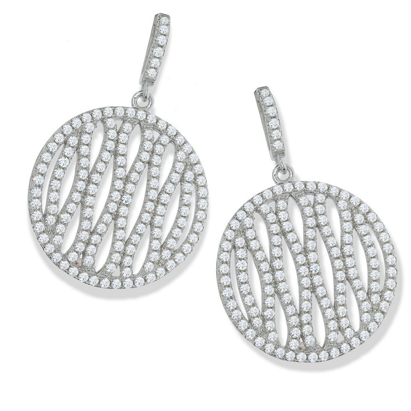 Sterling Silver Micro Pavé Fancy Round Cubic Zirconia Drop Earrings