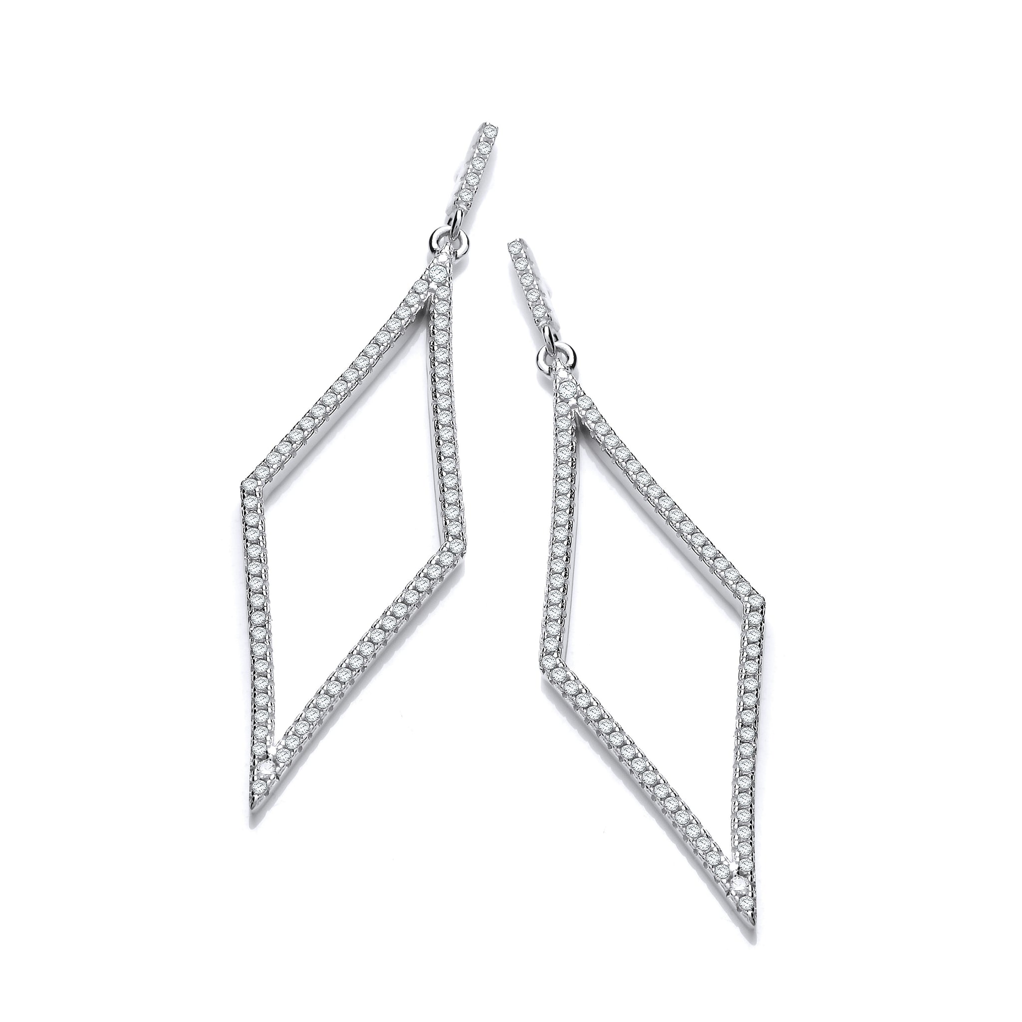 Sterling Silver Diamond Shaped Cubic Zirconia Drop Earrings