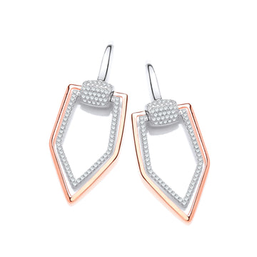 Sterling Silver Rose Coated Micro Pavé Cubic Zirconia Drop Earrings