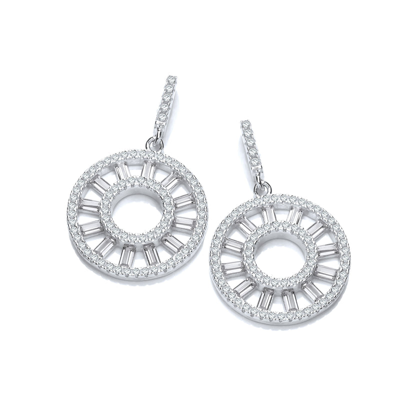 Sterling Silver Circle of Life Round & Baguette Cubic Zirconia Earrings