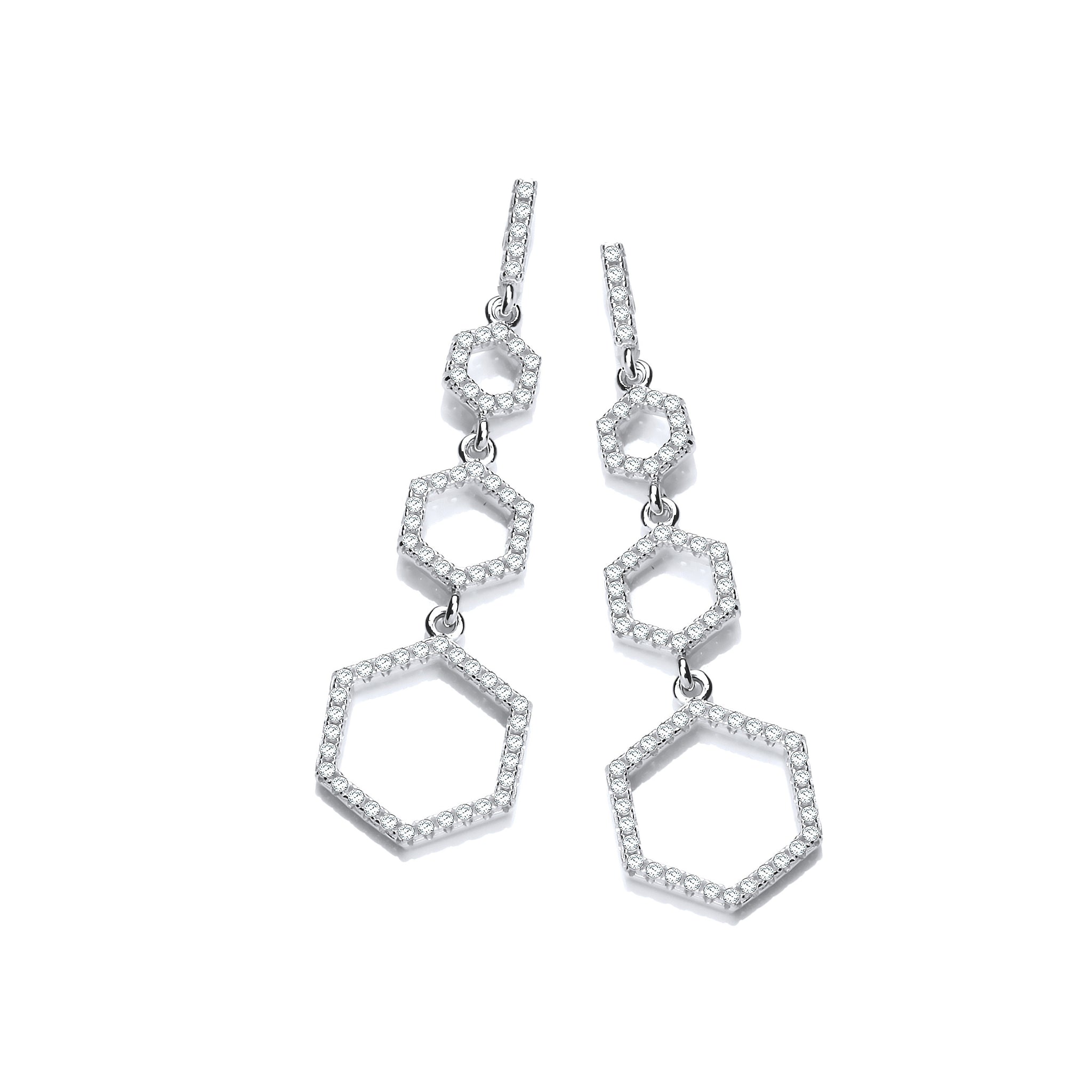 Sterling Silver Honeycomb Style Cubic Zirconia Earrings