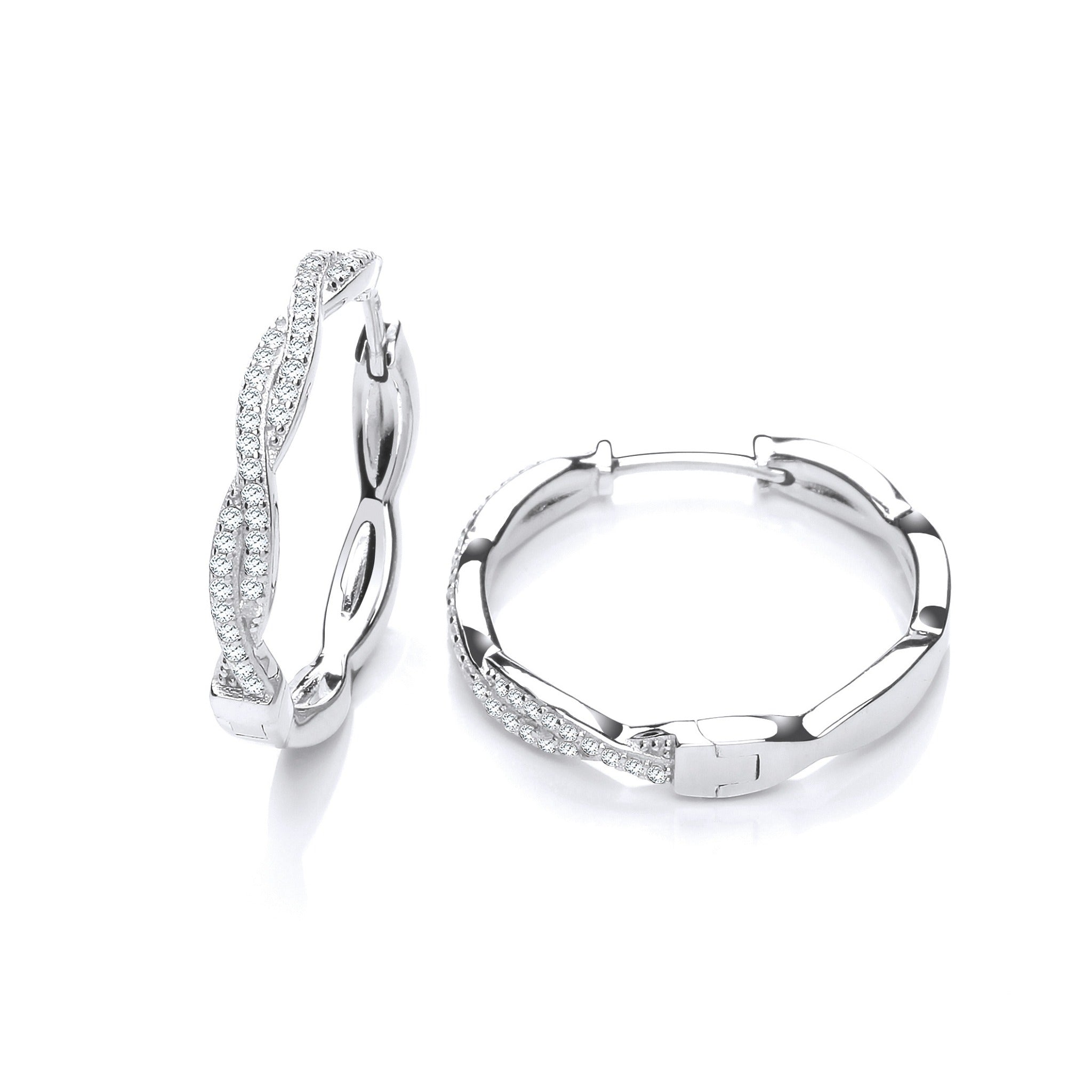 Sterling Silver 925 Entwined Hoop Cubic Zirconia Earrings