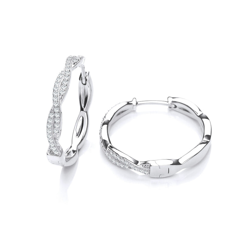 Sterling Silver 925 Entwined Hoop Cubic Zirconia Earrings