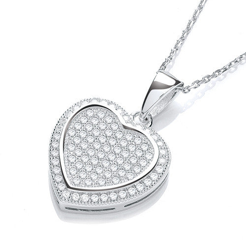 Silver Micro Pavé Double Heart Cubic Zirconia Pendant with 18" Chain