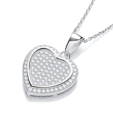 Silver Micro Pavé Double Heart Cubic Zirconia Pendant with 18" Chain
