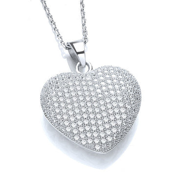 Silver Micro Pave Heart Cubic Zirconia Pendant with 18" Chain