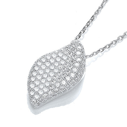 Silver Micro Pavé Leaf Shape Cubic Zirconia Pendant with 18" Chain
