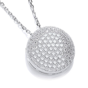 Silver Micro Pavé Fancy Round Cubic Zirconia Pendant with 18" Chain