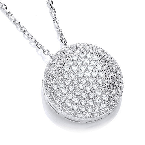 Silver Micro Pavé Fancy Round Cubic Zirconia Pendant with 18" Chain