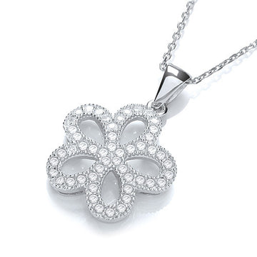 Silver Daisy Shape Cluster Cubic Zirconia Pendant with 18" Chain