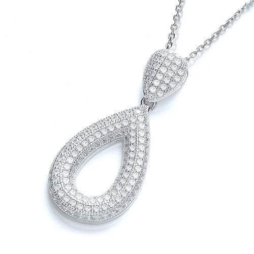 Silver Micro Pavé Pear Shape Cubic Zirconia Pendant with 18" Chain