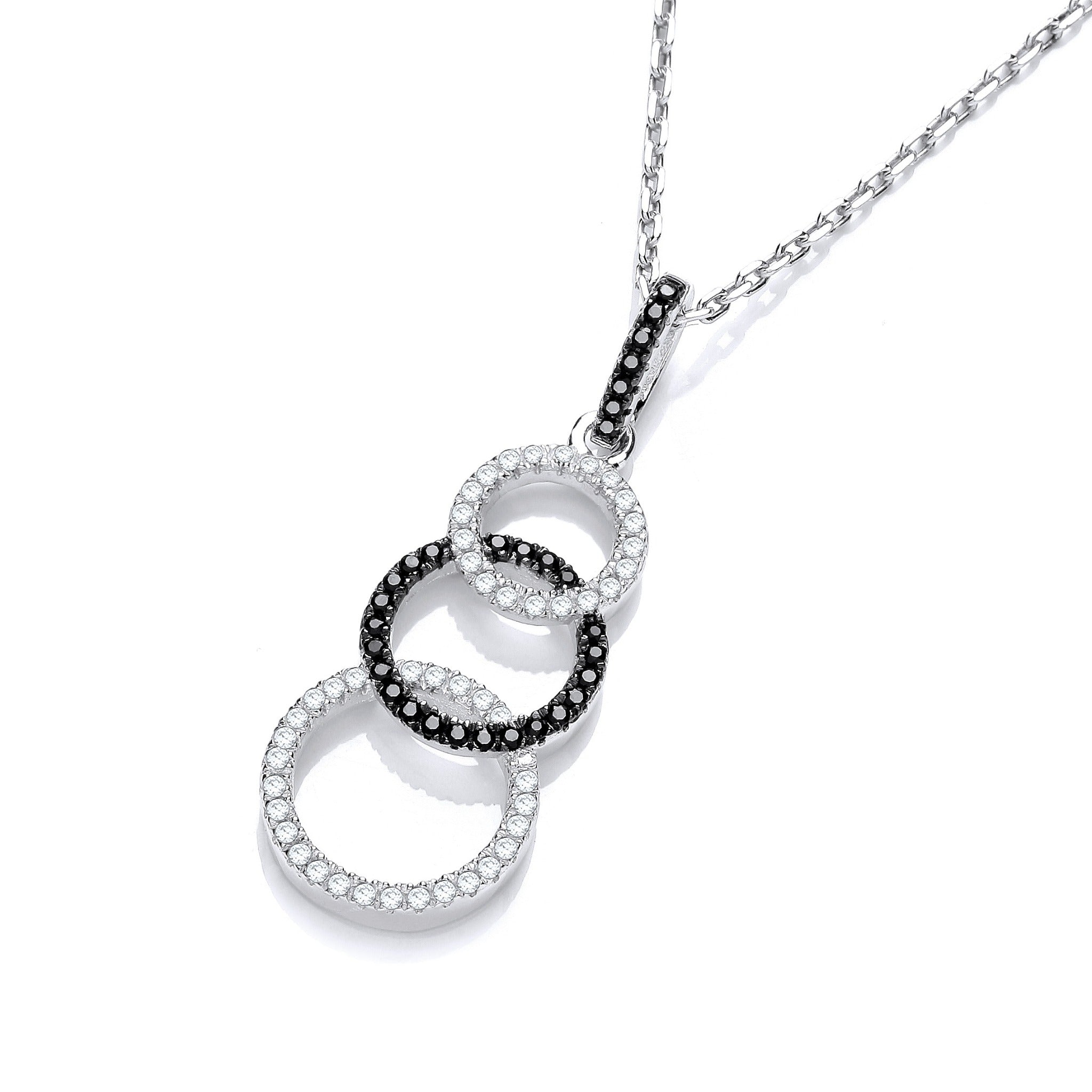 Silver Micro Pavé Black & White Cubic Zirconia Drop Pendant with 18" Chain