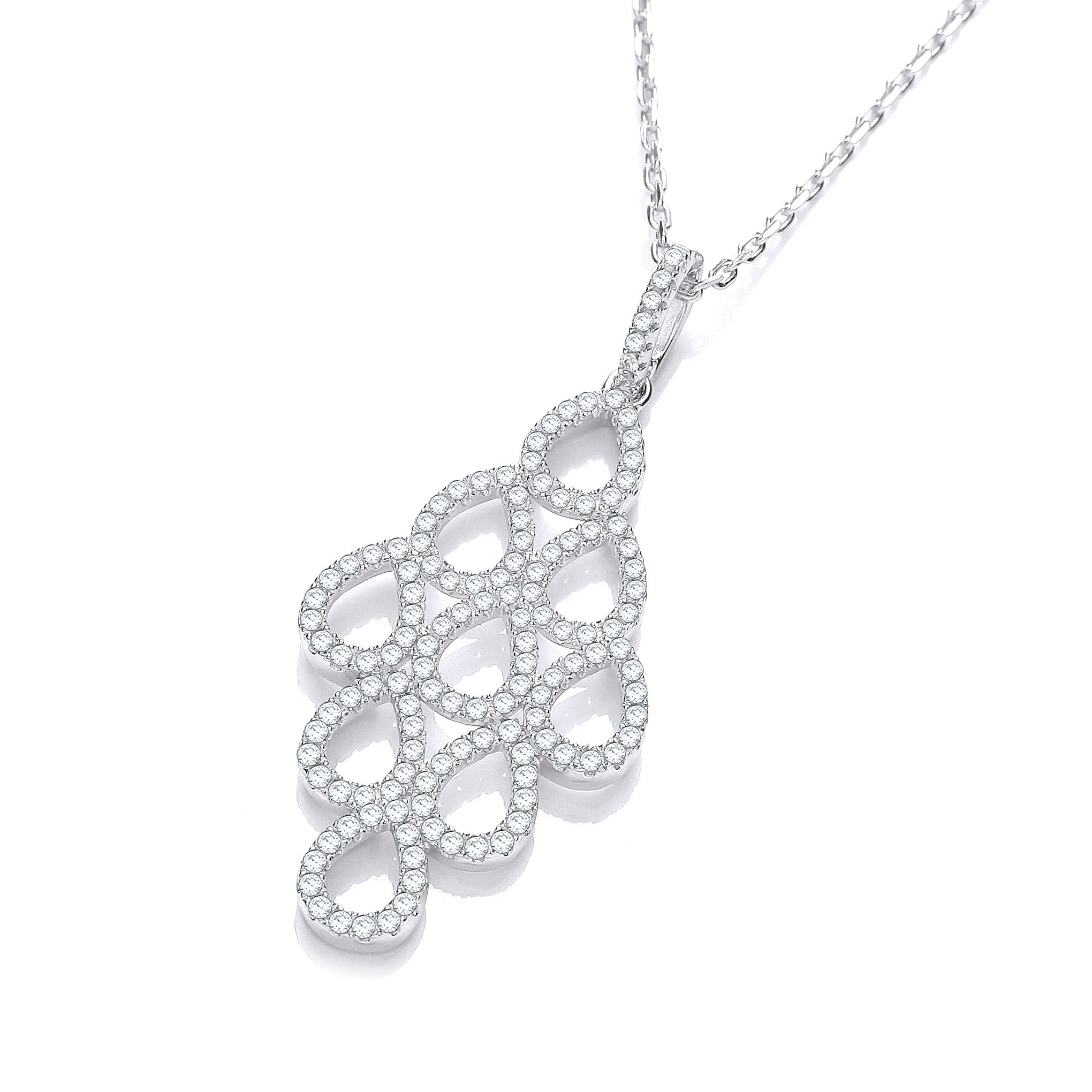 Silver Micro Pavé White Drop Cubic Zirconia Pendant with 18" Chain