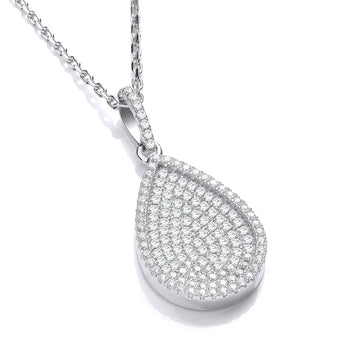 Silver Micro Pavé Pear Shape Cubic Zirconia Pendant with 18" Chain