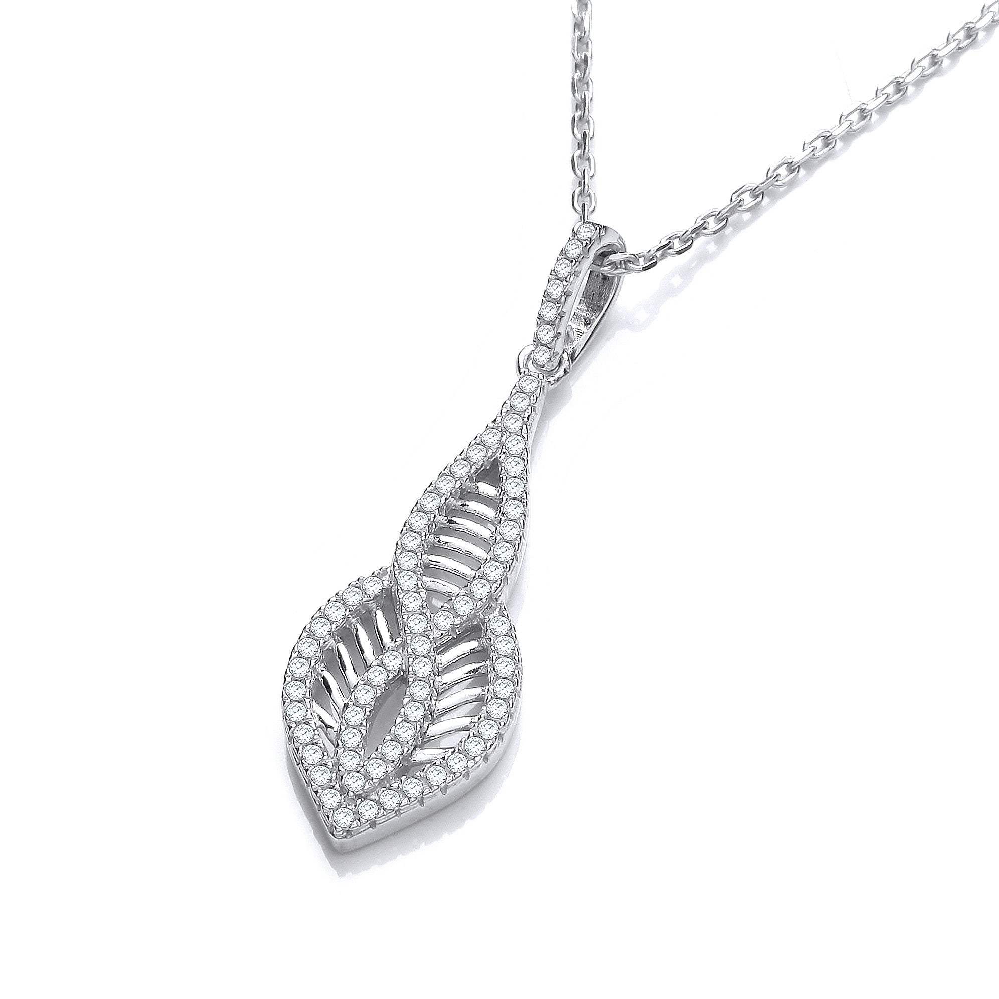 Silver Micro Pavé Teardrop Cubic Zirconia Pendant with 18" Chain