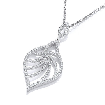 Silver Micro Pavé Leaf Shape Cubic Zirconia Pendant with 18" Chain