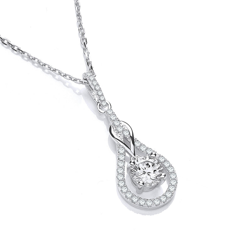 Silver Micro Pavé Teardrop Cubic Zirconia Pendant with 18" Chain