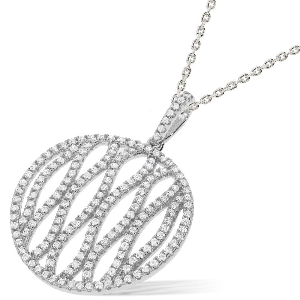 Silver Micro Pavé Round Fancy Cubic Zirconia Pendant with 18" Chain