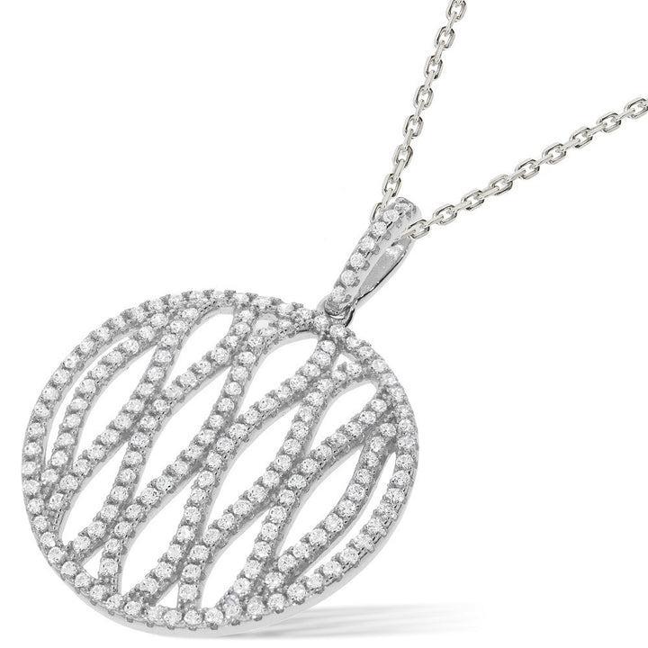 Silver Micro Pavé Round Fancy Cubic Zirconia Pendant with 18" Chain