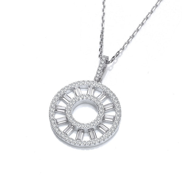 Silver Circle of Life Round & Baguette Cubic Zirconia Pendant