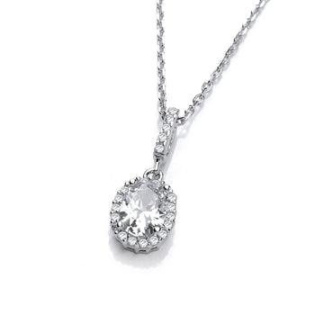 Silver Oval Clear Cubic Zirconia Drop Pendant with 18" Chain