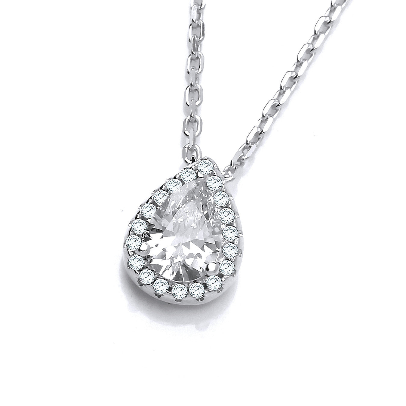 Silver Teardrop Clear Cubic Zirconia Pendant with 18" Chain