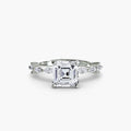 Solitaire with Eternity Pavé engagement ring in white gold with an Asscher-cut centre stone