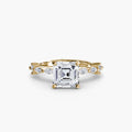 Solitaire with Eternity Pavé engagement ring in yellow gold with an Asscher-cut centre stone