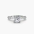 Solitaire with Eternity Pavé engagement ring in white gold with a cushion-cut centre stone