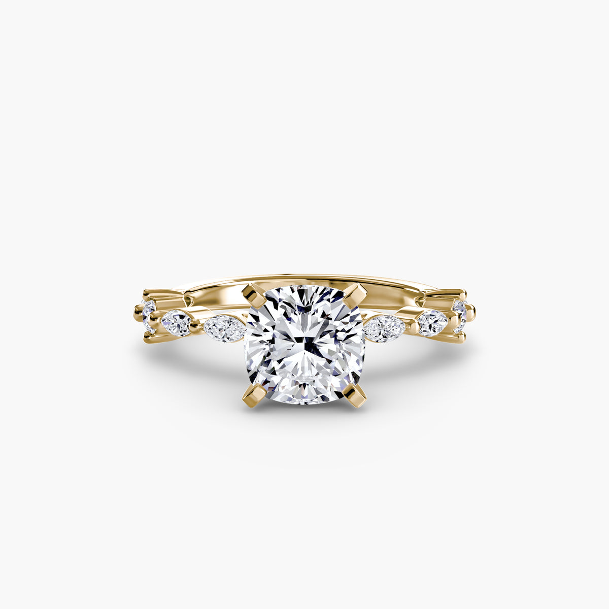Solitaire with Eternity Pavé engagement ring in yellow gold with a cushion-cut centre stone