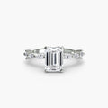 Solitaire with Eternity Pavé engagement ring in white gold with an emerald-cut centre stone