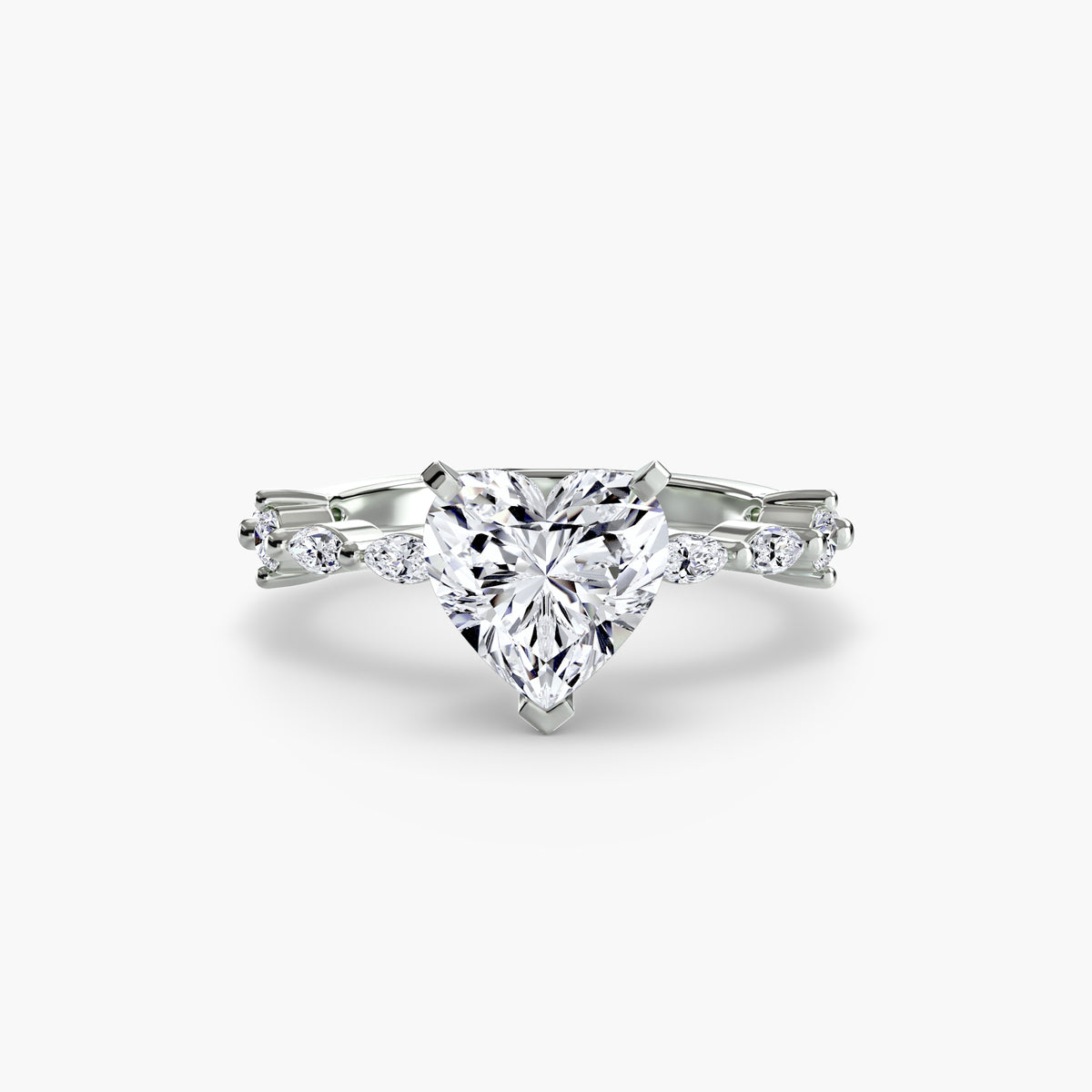 Solitaire with Eternity Pavé engagement ring in white gold with a heart-shaped centre stone