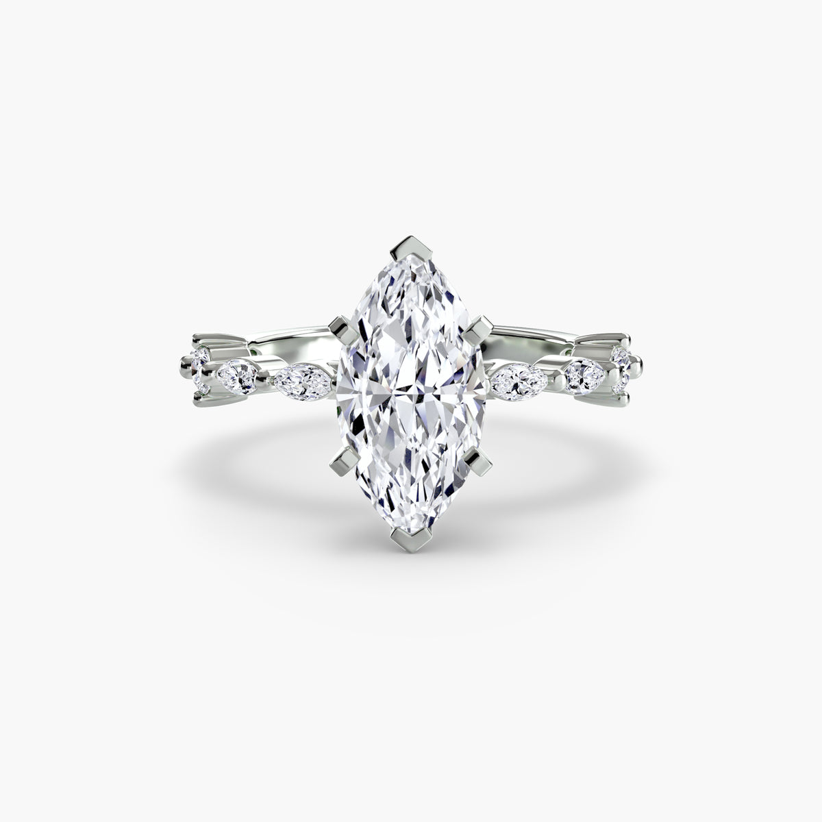 Solitaire with Eternity Pavé engagement ring in white gold with a marquise centre stone