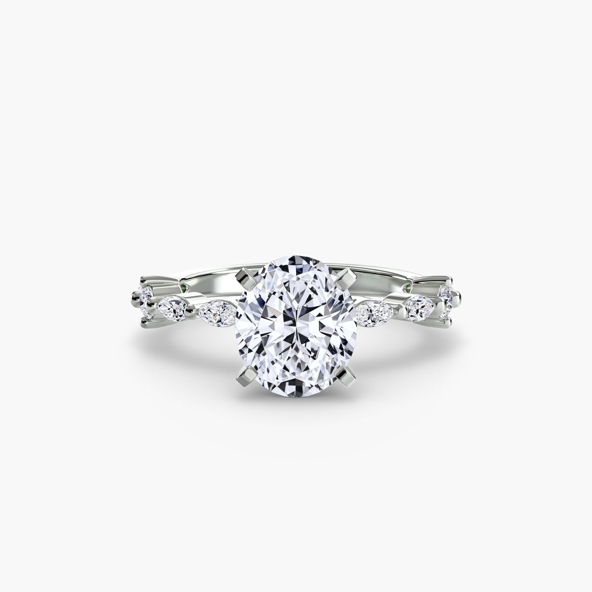 Solitaire with Eternity Pavé engagement ring in white gold with an oval centre stone
