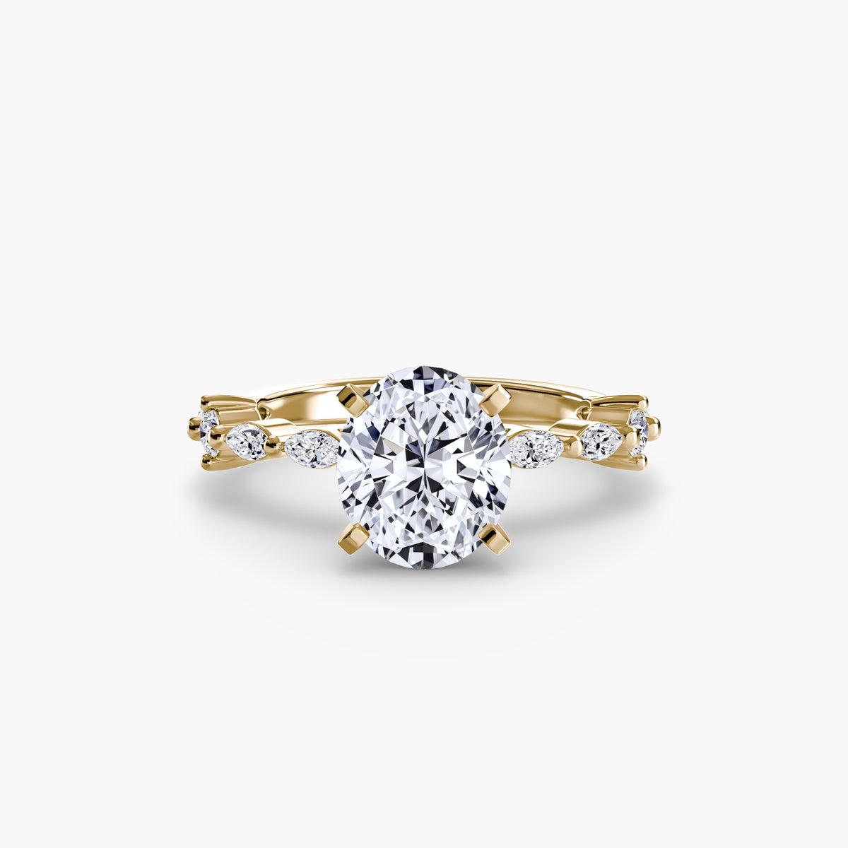 Solitaire with Eternity Pavé engagement ring in yellow gold with an oval centre stone