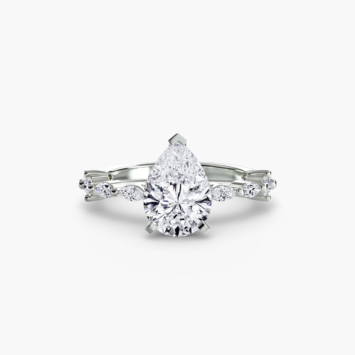 Solitaire with Eternity Pavé engagement ring in white gold with a pear-shaped centre stone