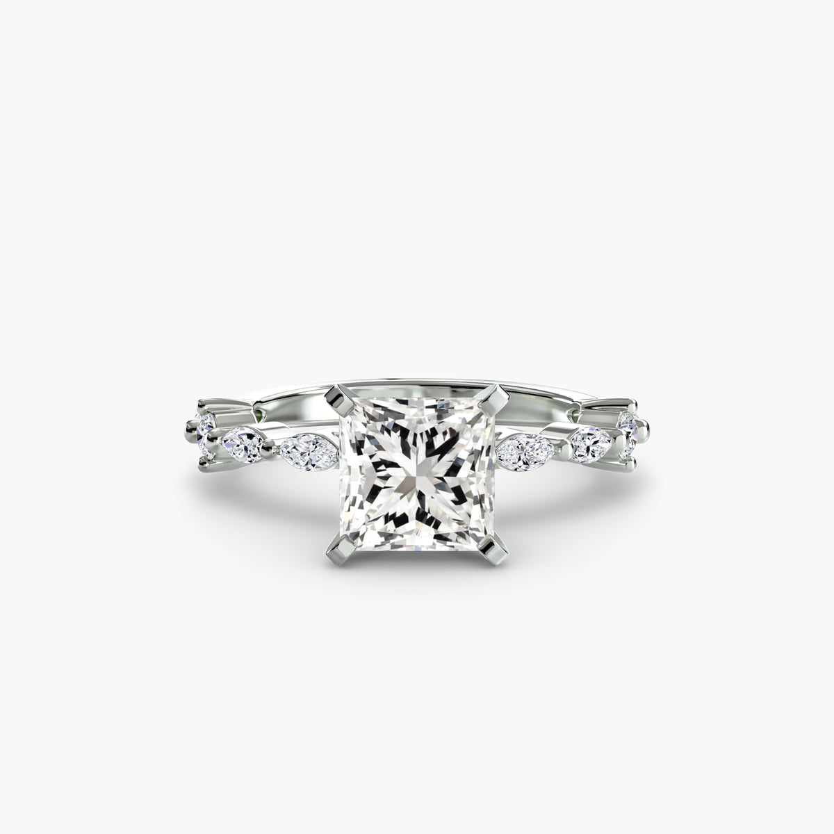 Solitaire with Eternity Pavé engagement ring in white gold with a princess-cut centre stone