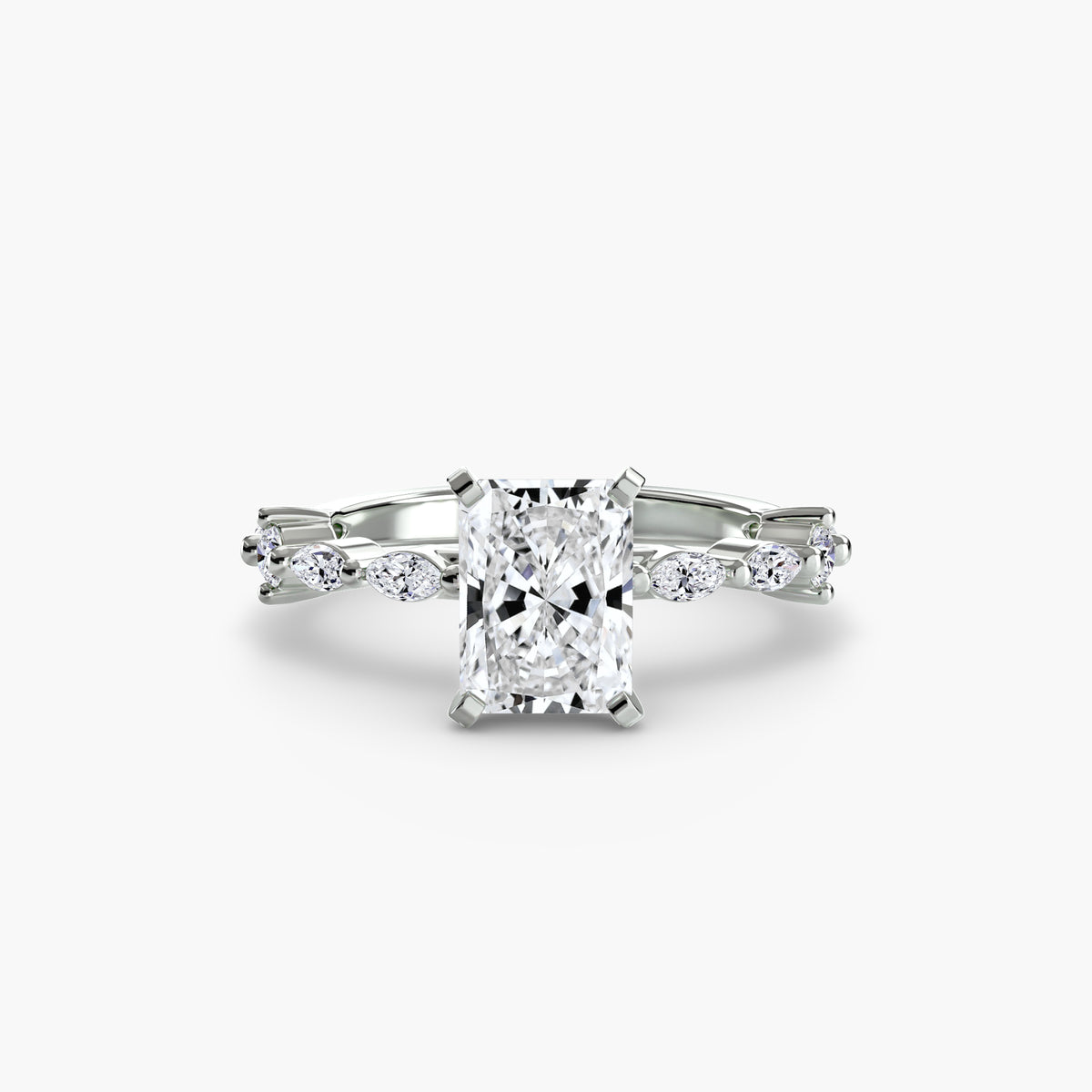 Solitaire with Eternity Pavé engagement ring in white gold with a radiant-cut centre stone