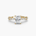 Solitaire with Eternity Pavé engagement ring in yellow gold with a radiant-cut centre stone