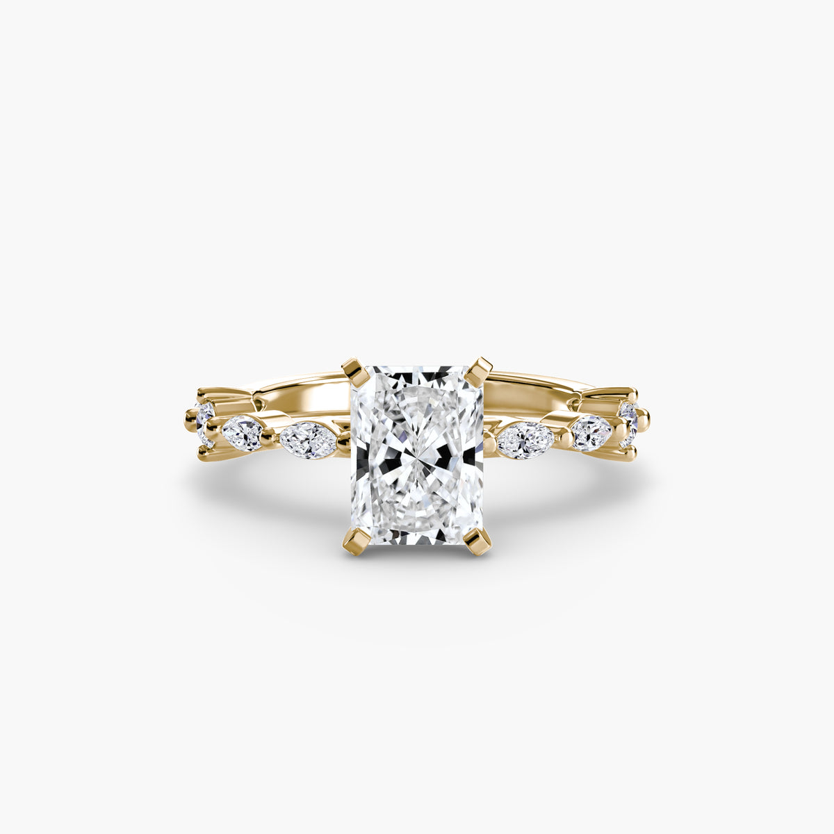 Solitaire with Eternity Pavé engagement ring in yellow gold with a radiant-cut centre stone