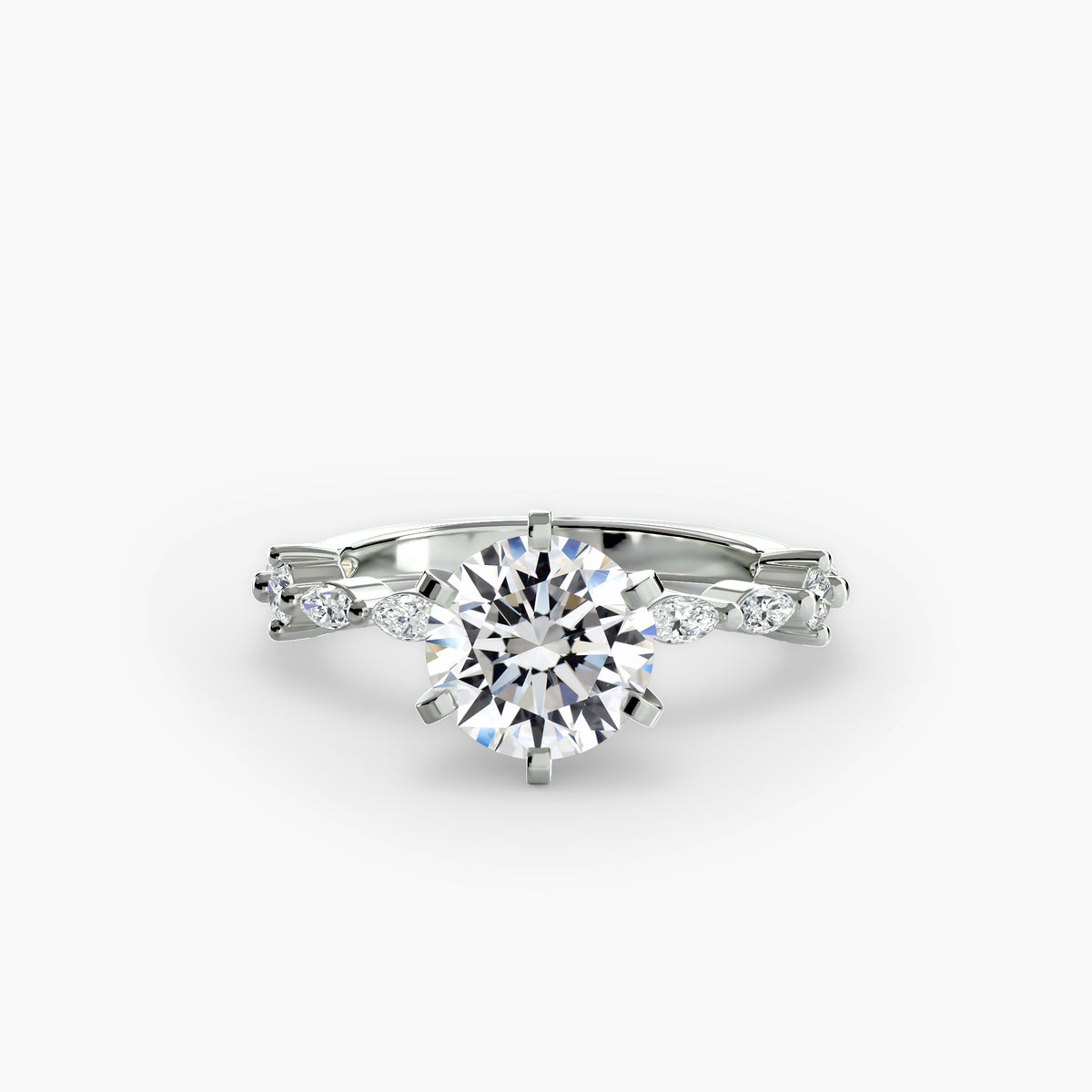 Solitaire with Eternity Pavé engagement ring in white gold with a round centre stone