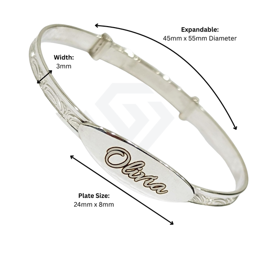 Sterling Silver 925 Personalised Expandable Baby ID Bangle