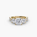 Three-Stone with Pavé Band engagement ring in yellow gold with an Asscher-cut centre stone