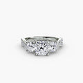 Three-Stone with Pavé Band engagement ring in white gold with a cushion-cut centre stone