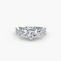 Three-Stone with Pavé Band engagement ring in white gold with a heart-shaped centre stone
