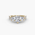 Three-Stone with Pavé Band engagement ring in yellow gold with a heart-shaped centre stone