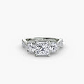 Three-Stone with Pavé Band engagement ring in white gold with a princess-cut centre stone