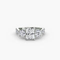 Three-Stone with Pavé Band engagement ring in white gold with a radiant-cut centre stone
